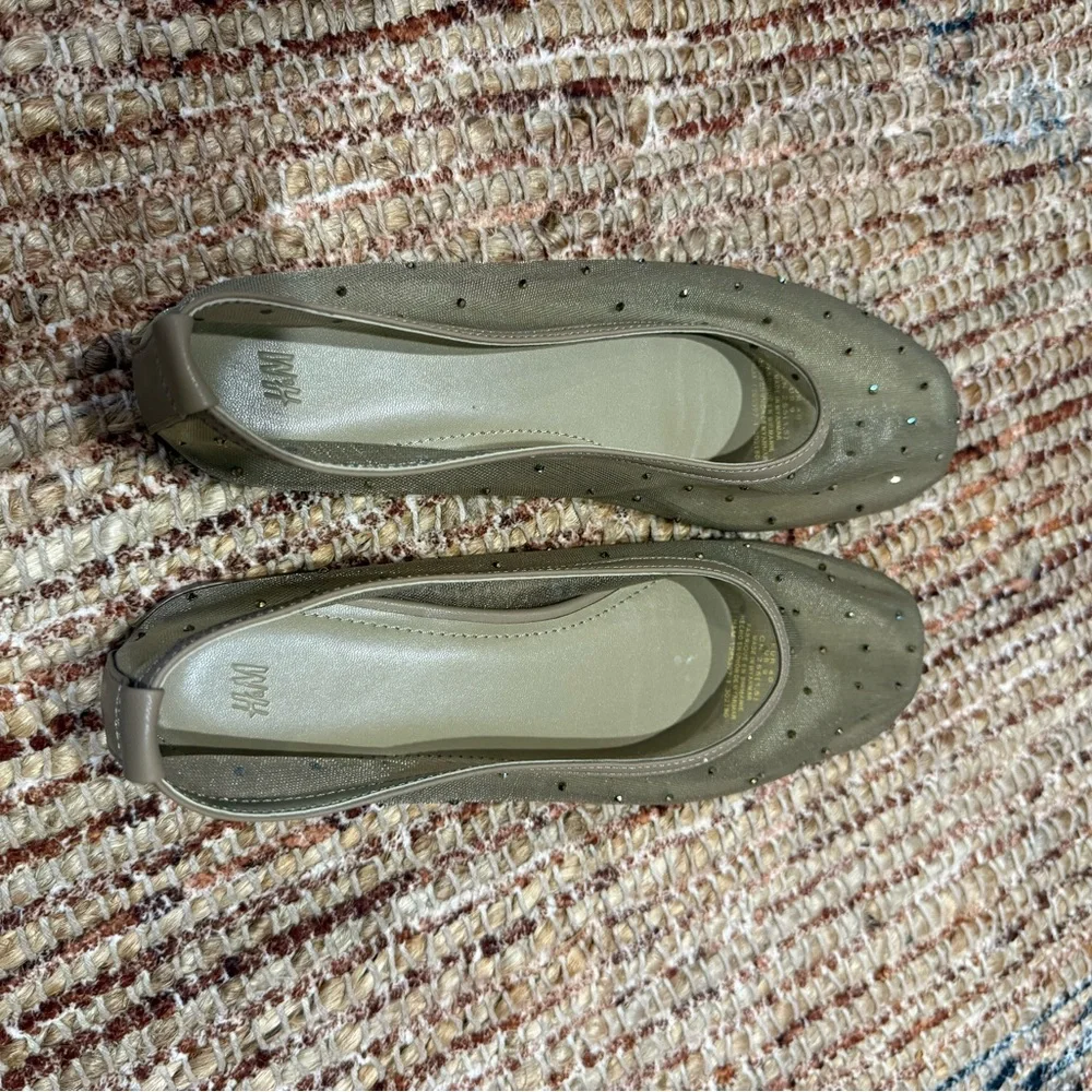 H&M Mesh Rhinestone Square-Toe Ballet Flats - Beige - Picture 4 of 5